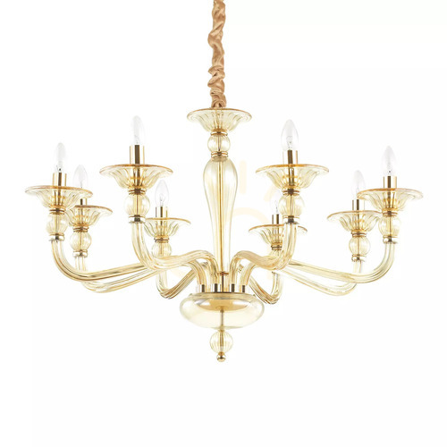 Prüfen Pendelleuchte Ideallux Danieli SP8 Ambra Bernstein Glas 8-flammig E14 159973