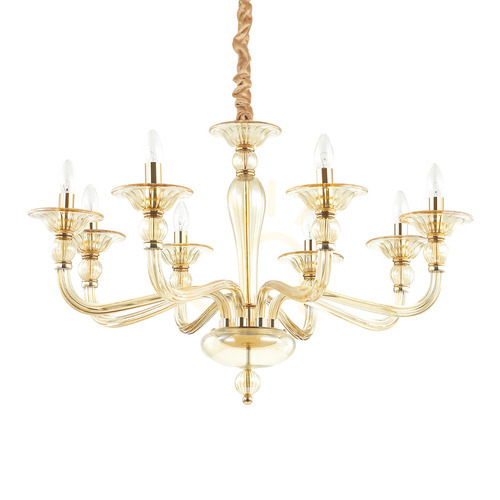 Prüfen Pendelleuchte Ideallux Danieli SP8 Ambra Bernstein Glas 8-flammig E14 159973