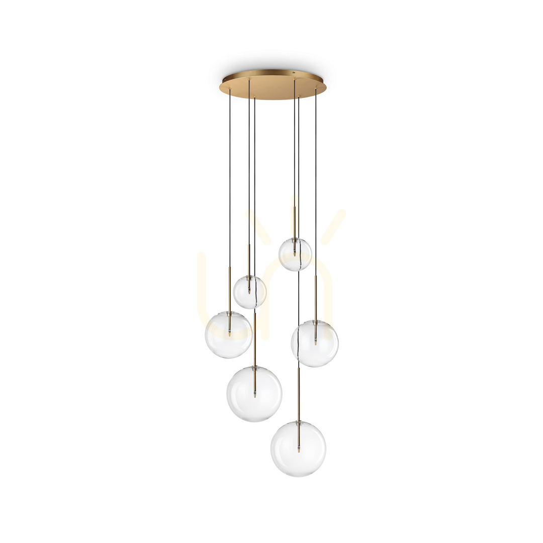 Prüfen Pendelleuchte Ideallux Equinoxe SP6 Messing Glas 65 cm 317243 Pendelleuchte Ideallux Equinoxe SP6 Messing Glas 65 cm 317243