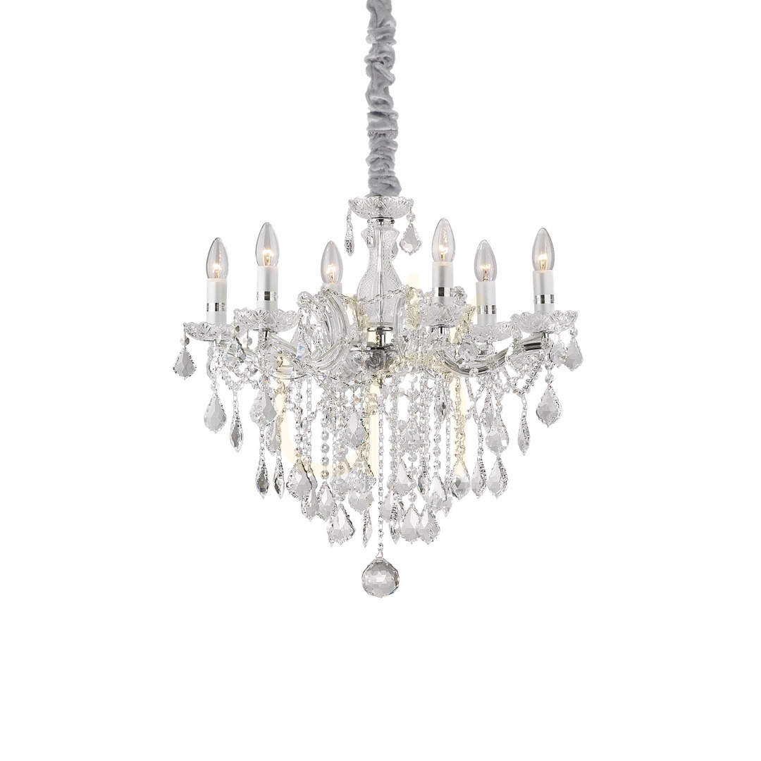 Pendant Light Ideallux Florian SP6 Cromo Chrome Crystal Glass 60 cm 035628