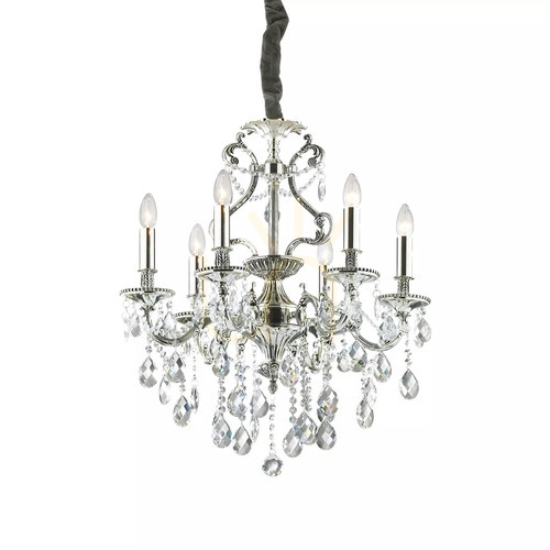 Prüfen Pendelleuchte Ideallux Gioconda SP6 Argento Silber Kristall 044927