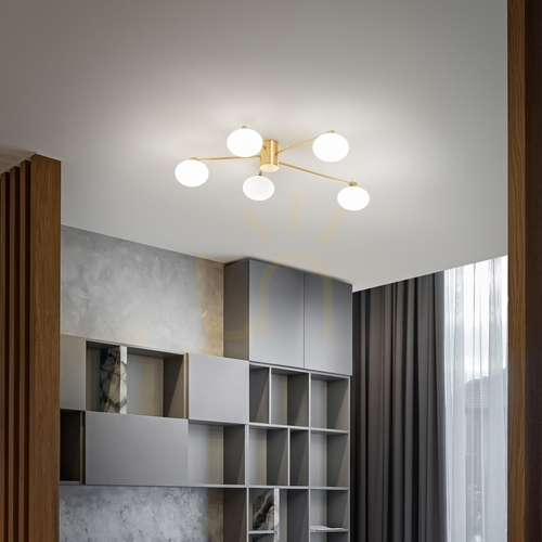 Prüfen Plafond Ideallux Hermes PL5 D60 Messing Glas G9 5-flammig 316697