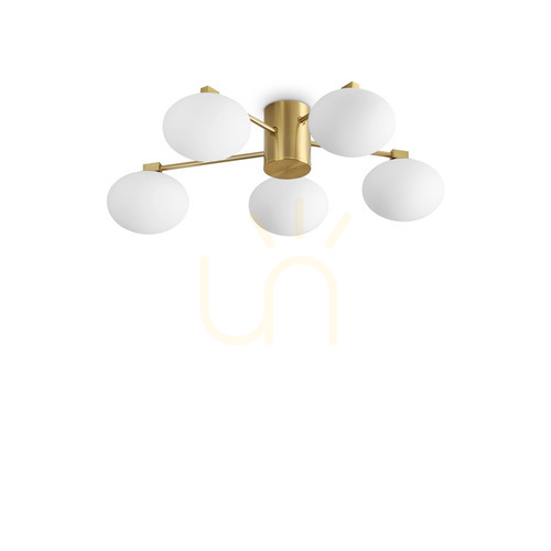 Prüfen Plafond Ideallux Hermes PL5 D60 Messing Glas G9 5-flammig 316697