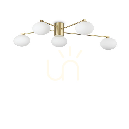 Prüfen Plafond Ideallux Hermes PL5 D90 Messing Glas G9 5-flammig 288277