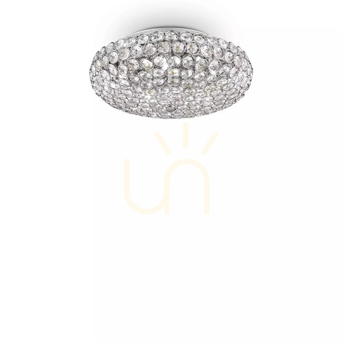 Prüfen Plafond Ideallux King PL5 Cromo Chrom Kristall Glas G9 38 cm 075419