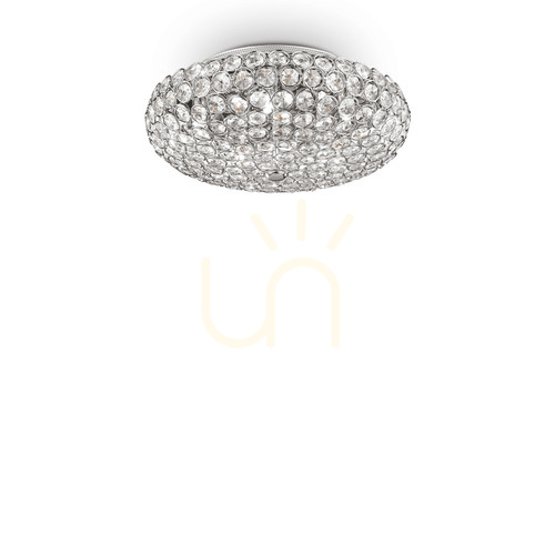 Prüfen Plafond Ideallux King PL5 Cromo Chrom Kristall Glas G9 38 cm 075419