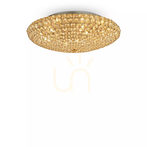 Prüfen Plafond Ideallux KING PL9 ORO Gold Kristall Glas G9 9-flammig 073262