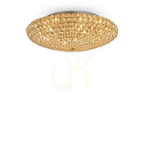Prüfen Plafond Ideallux KING PL9 ORO Gold Kristall Glas G9 9-flammig 073262