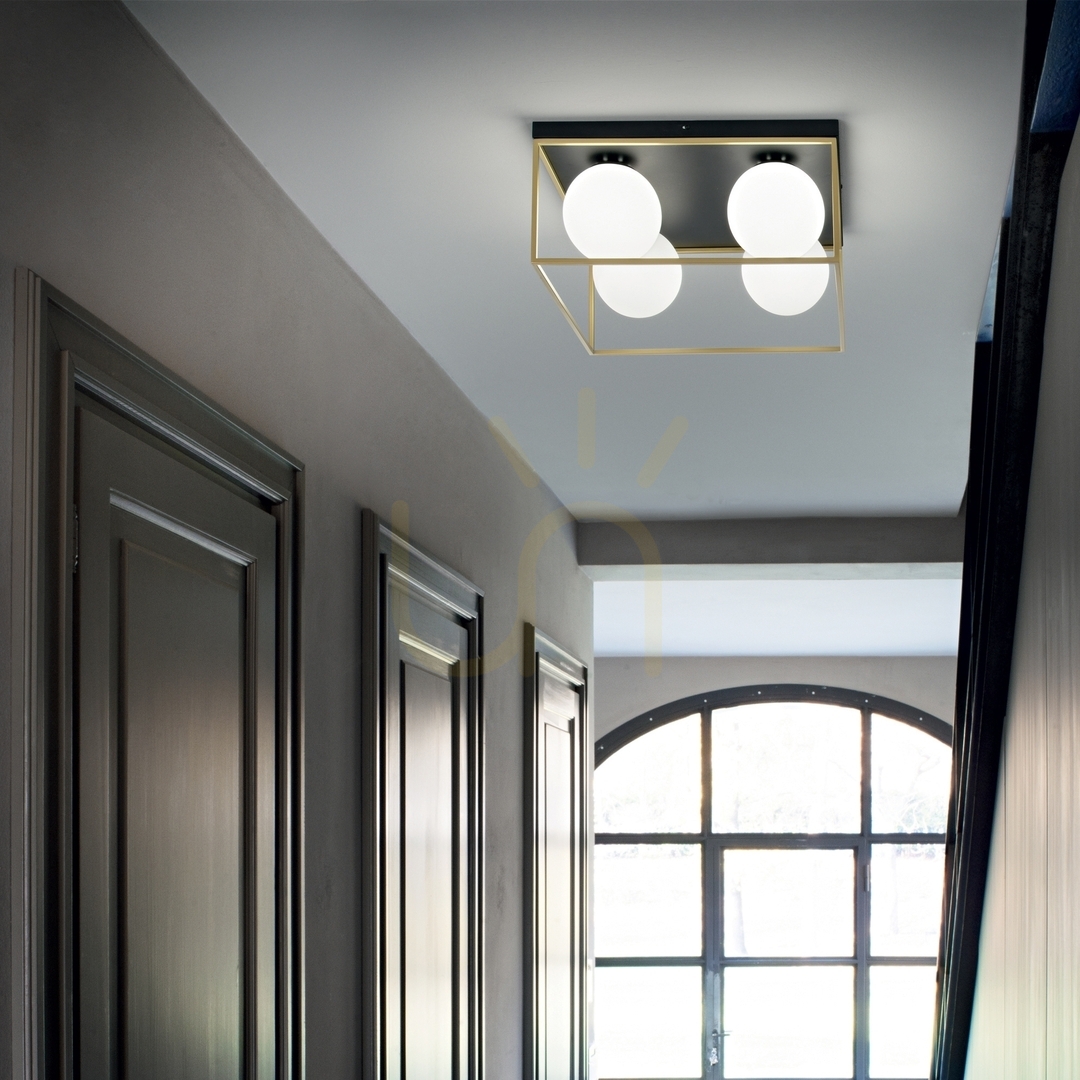 Aussicht Plafond Ideallux Lingotto PL2 Messing Schwarz Glas 2xE14 198149 Plafond Ideallux Lingotto PL2 Messing Schwarz Glas 2xE14 198149