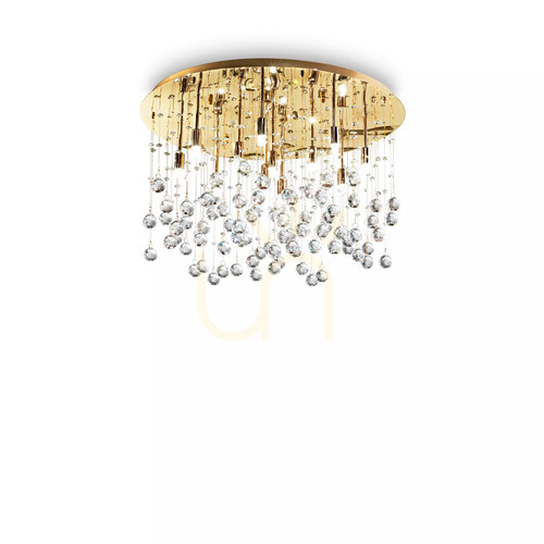 Prüfen Plafond Ideallux Moonlight PL12 Oro Gold Kristall G9 12-flammig 082783