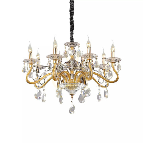 Prüfen Pendelleuchte Ideallux Negresco SP8 Oro Gold Kristall Glas 8-flammig 087764