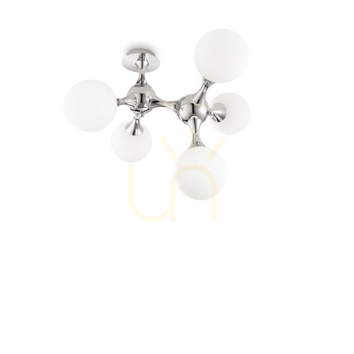 Prüfen Plafond Ideallux Nodi PL5 Bianco weiß 5-flammig E14 Chrom Glas 073712