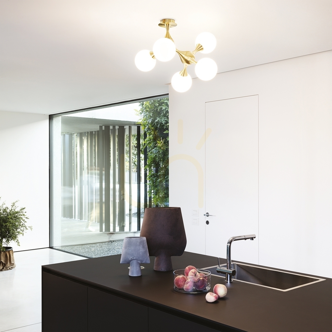 Vorschau Plafond Ideallux Nodi PL5 Messing Glas 5-flammig E14 241050 Plafond Ideallux Nodi PL5 Messing Glas 5-flammig E14 241050