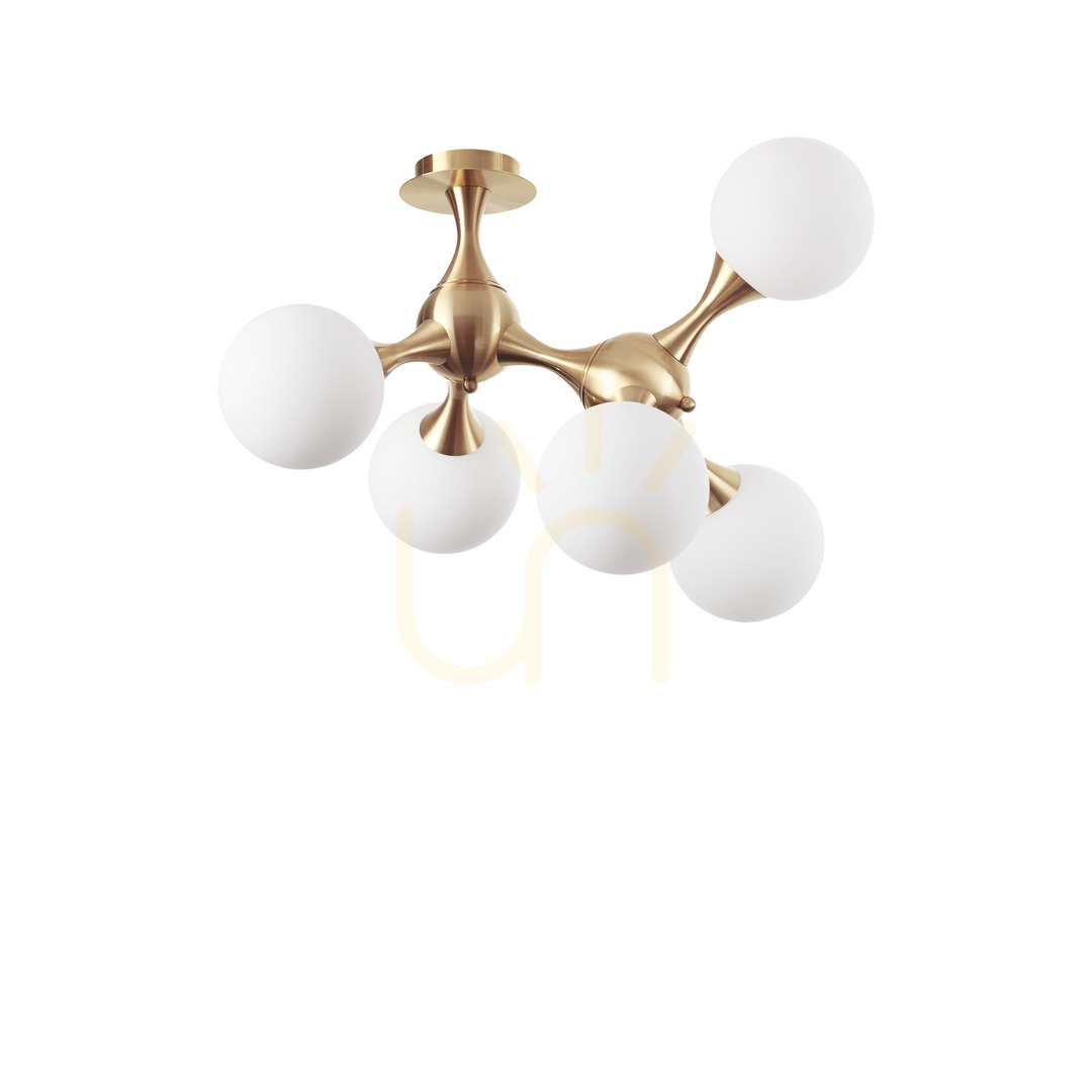 Prüfen Plafond Ideallux Nodi PL5 Messing Glas 5-flammig E14 241050 Plafond Ideallux Nodi PL5 Messing Glas 5-flammig E14 241050