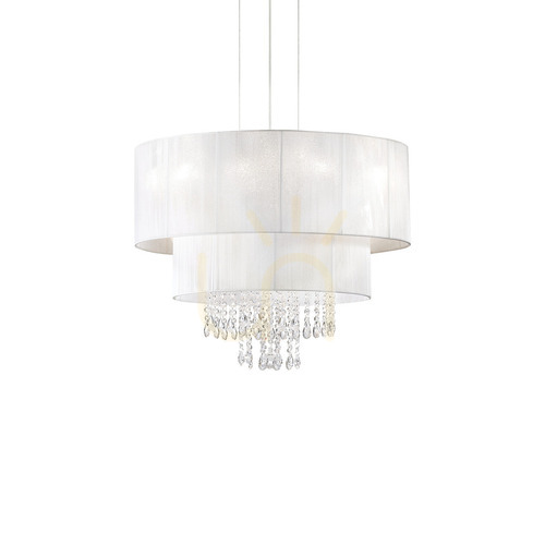 Prüfen Pendelleuchte Ideallux Opera SP4 Weiß Chrom Glas Kristall 50 cm 182179