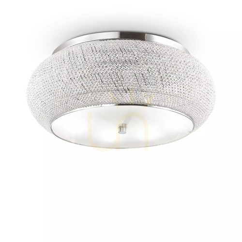 Prüfen Plafond Ideallux Pasha PL14 Cromo Chrom Kristall 65 cm 164991