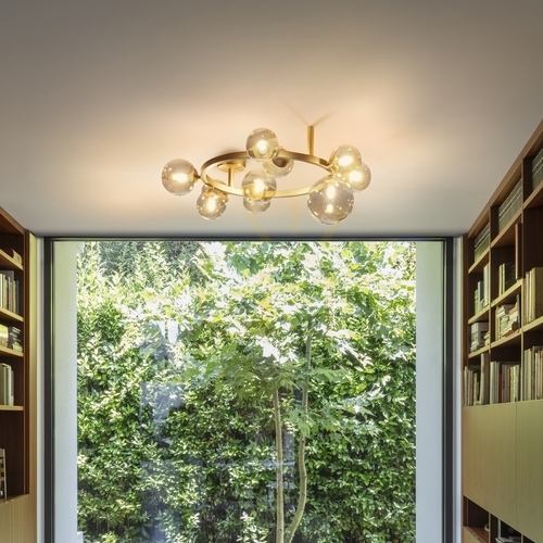 Prüfen Plafond Ideallux Perlage PL10 Ambra 327808 10xG9 messing bernstein 70 cm