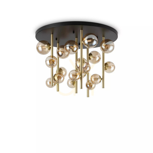 Prüfen Plafond Ideallux Perlage PL18 Ambra Bernstein Messing Ø70 cm 328379