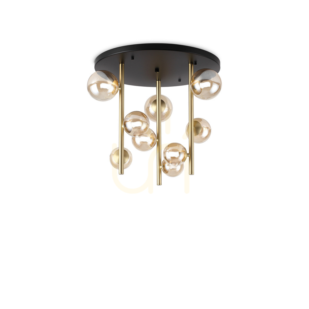 Prüfen Plafond Ideallux Perlage PL9 Ambra Bernstein Messing 50 cm G9 328409 Plafond Ideallux Perlage PL9 Ambra Bernstein Messing 50 cm G9 328409