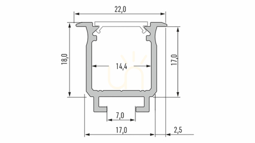 Prüfen Lumines Typ W LED-Profil 2 m, Inox eloxiert, Einbaumontage, 22 × 18 mm, Streifen bis 12 mm