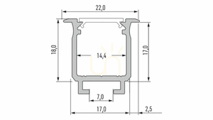 Lumines Typ W LED-Profil 2 m, Inox eloxiert, Einbaumontage, 22 × 18 mm, Streifen bis 12 mm small 1