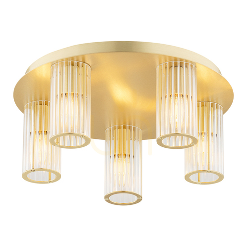 Prüfen Plafon Argon Hampton transparent Messing gebürstet E14 5-flammig 2178
