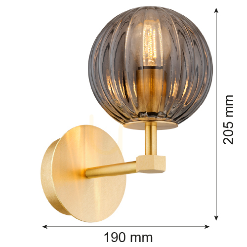 Aussicht Wandleuchte Argon Paloma 8508 Rauchglas Messing E14 IP20 Wandleuchte Argon Paloma 8508 Rauchglas Messing E14 IP20