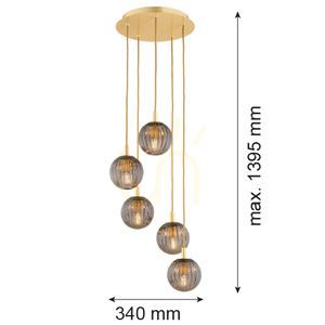 Pendelleuchte ARGON Paloma 5-flammig Rauchglas Messing 2185 small 7