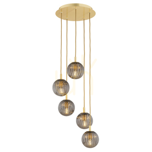 Pendelleuchte ARGON Paloma 5-flammig Rauchglas Messing 2185 small 0
