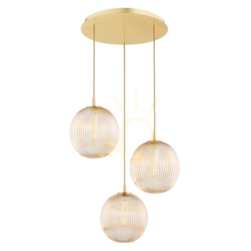 Prüfen ARGON Paloma 6311 Pendelleuchte, 3 × E27 max. 15 W, honigfarbenes Rillenglas, gebürstetes Messing, 55 × 152,5 cm
