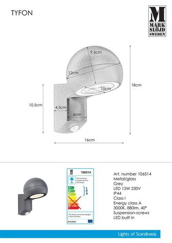 Prüfen Wandlampe Markslojd Tyfon grau transparent Aluminium Glas IP44 106514