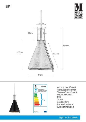 Prüfen Pendelleuchte Markslojd Zip 106805 chrom schwarz Glas Metall E27 35 cm