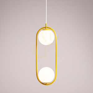 Pendelleuchte Aldex Riva 2 Mustard 1086H14 – senfgelber Rahmen, 2 weiße Glaskugeln, 2x E14 small 1