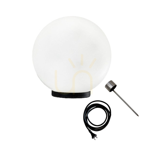 Prüfen Hochglänzende weiße Gartenkugel – LUNA BALL 50 cm, inklusive Befestigungsset, 3-Meter-Kabel und Erdspieß – UV-beständig