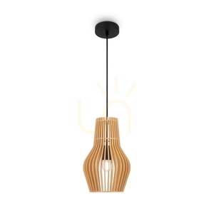 Maytoni Roots Pendelleuchte MOD191PL-01W1 schwarz mit Holzschirm E27 30 cm small 1