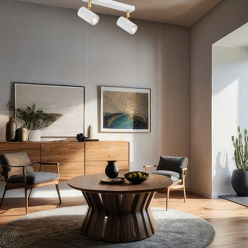 Prüfen Argon LAGOS 890 Deckenstrahler, Weiß strukturiert und vermessingte Details, 2×GU10