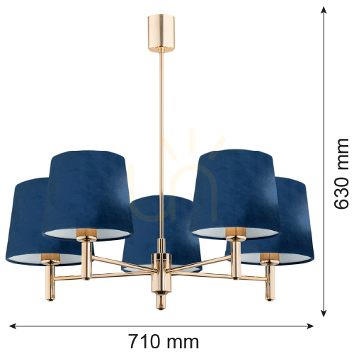 Prüfen Kronleuchter Argon Ponte 2086 marineblauer Samt 5xE27 messingfarbener Stahl 71 cm