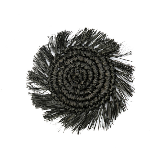 Prüfen Fransen Raffia Untersetzer - schwarz