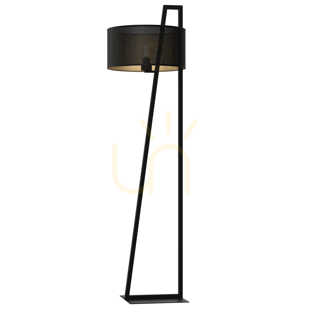 Stehleuchte. Loft-Schirm Schwarz, Zylinder-Schirm Dia 400 H 200 Schwarz/Gold 1