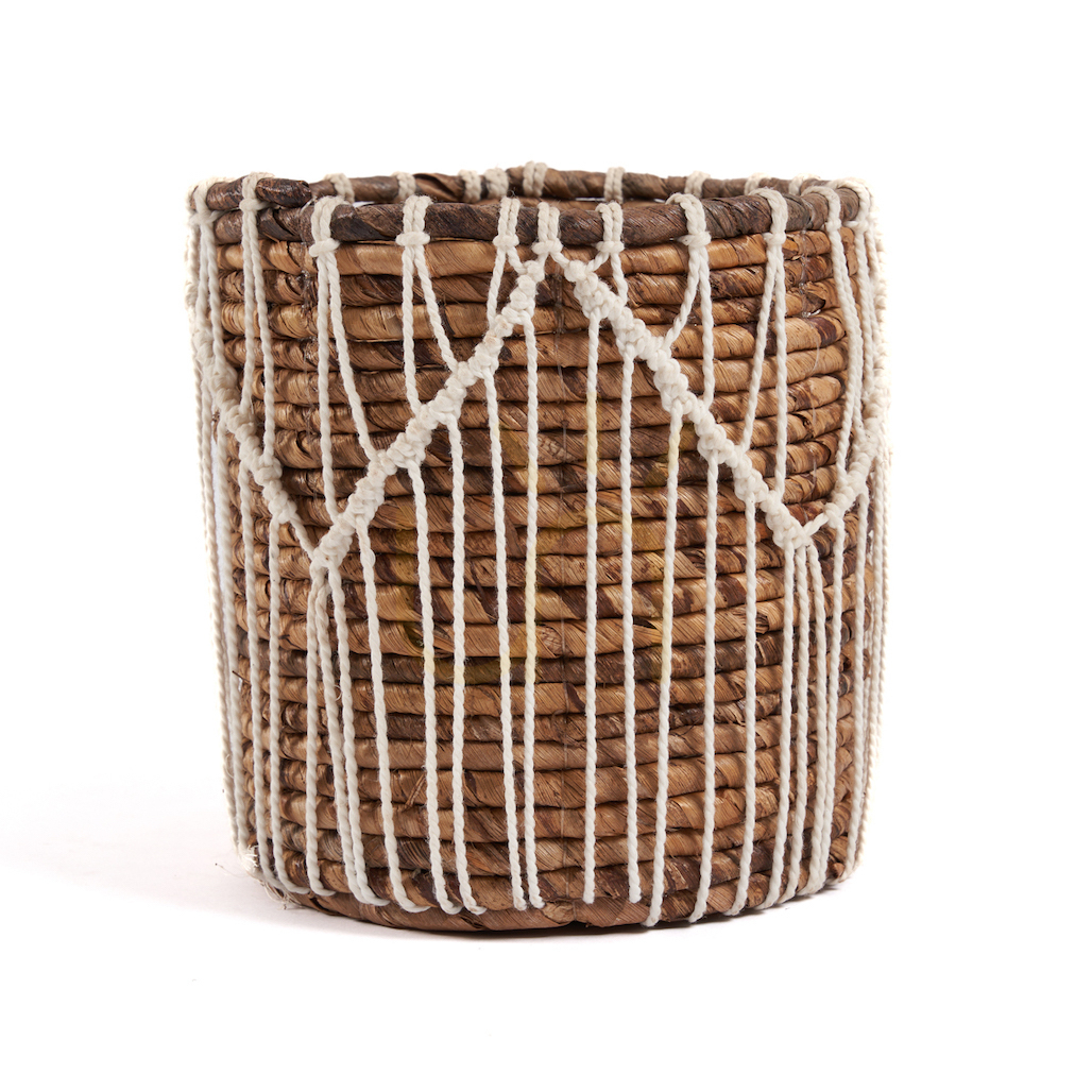 Coș BAZAR BIZAR Baskets frunză de banană și bumbac alb natural M