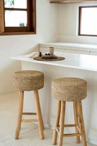 Barhocker BAZAR BIZAR Raffia aus Teakholz und Raffiabast, Natur, 75 cm small 3