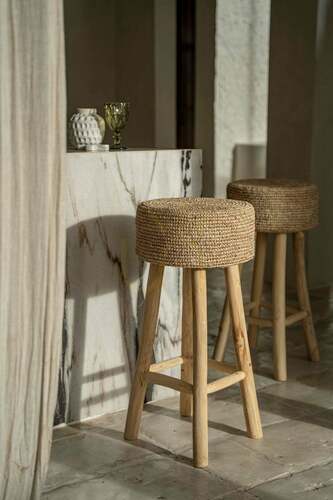 Prüfen Barhocker BAZAR BIZAR Raffia aus Teakholz und Raffiabast, Natur, 75 cm