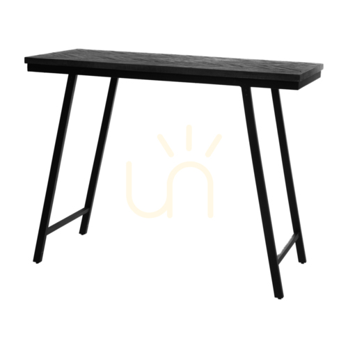 Prüfen Stehtisch BAZAR BIZAR Herringbone Schwarz Teakholz und schwarzes Eisen 140 cm