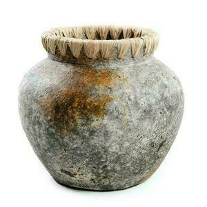 Vase BAZAR BIZAR Terracotta Collection Antik Grau Terrakotta Raffia S small 0