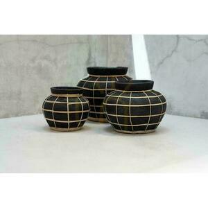 Vase BAZAR BIZAR Terracotta Collection Schwarz Natur Rattan L small 2