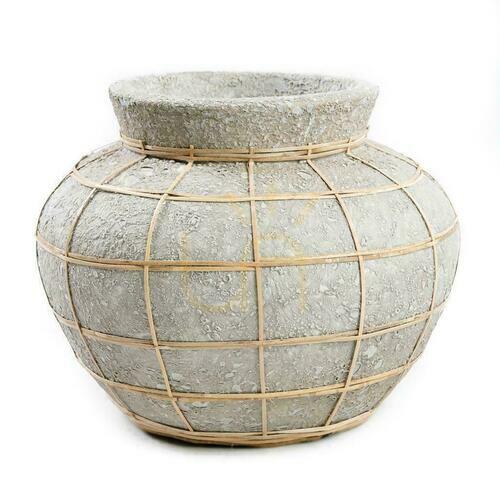 Prüfen Vase BAZAR BIZAR Belly Terracotta Collection Beton Natur Beige Terrakotta Rattan S