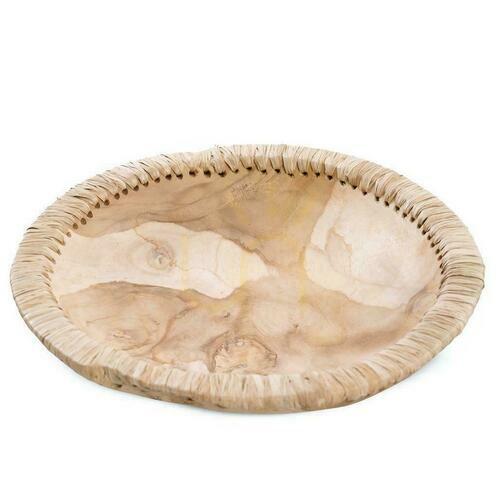 Prüfen Schale BAZAR BIZAR Bowls Teakholz Leder Natur Beige 30 cm