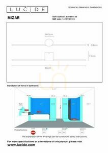 Wandleuchte Lucide MIZAR LED Schwarz 60 cm IP44 12201/60/30 small 5