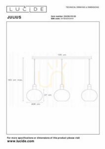 Pendelleuchte Lucide JULIUS 3-flammig Schwarz Glas Metall 34438/03/65 small 3