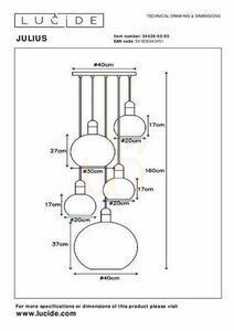 Pendelleuchte Lucide Julius 5-flammig Rauchglas Metall E27 34438/05/65 small 3